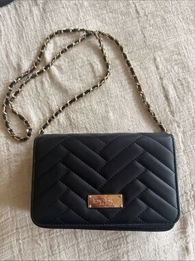 Bebe Black Quilted Crossbody with Gold Chain Strap